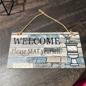Rustic Welcome Sign with Blue and Gray Accents